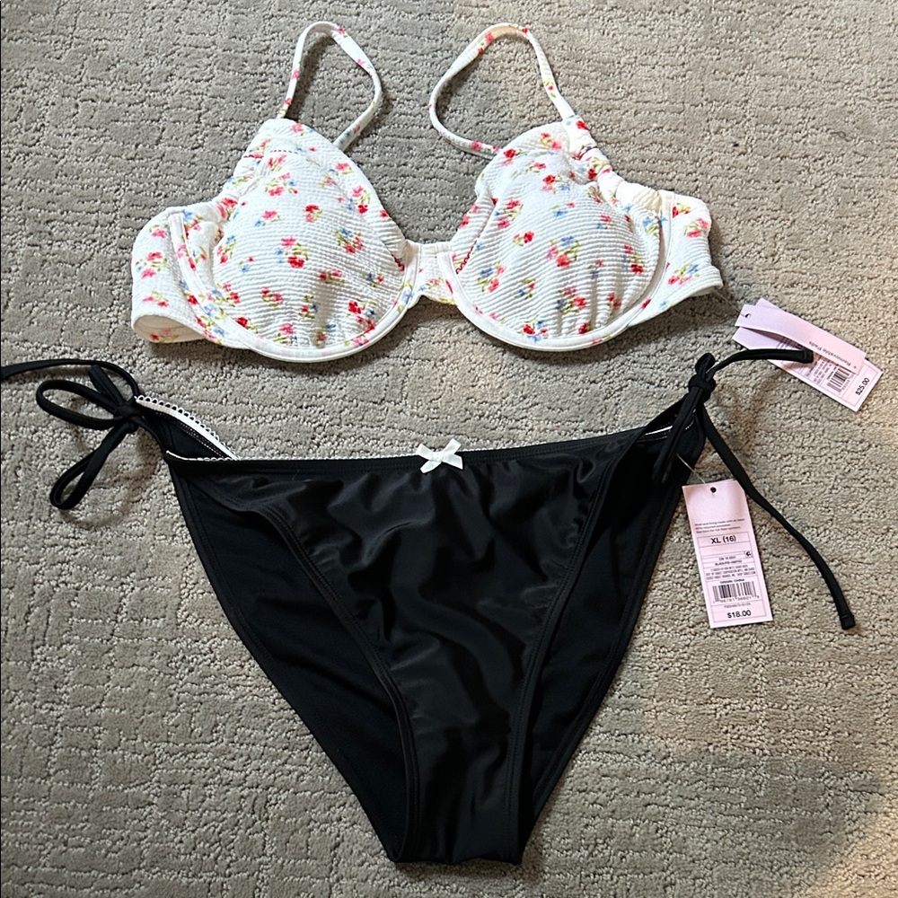 Wild Fable Floral‎ Bikini Set - White and Black